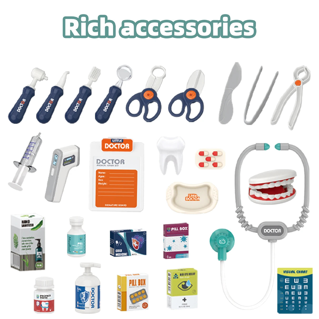 Children's Simulated Dental Operation Table, Injection, Stethoscope, Medical Trolley, Role-Playing Set, Education
