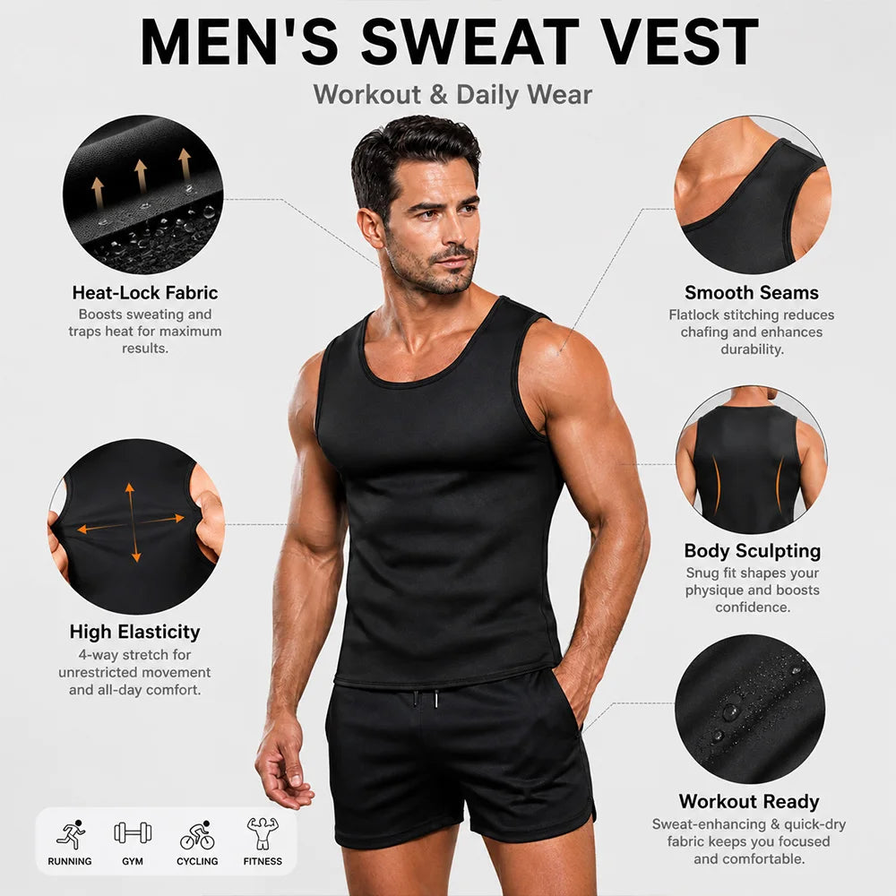Man Neoprene Sauna Vest Sweat Suits for Weight Loss Waist Trainer Body Shaper Gym Workout Vest