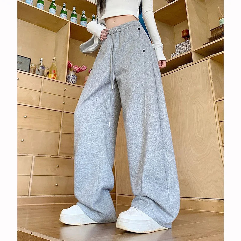 Girls Solid Loose Fit High Waist Trousers 2025 Classic Female Wide Leg Sweatpants Women Korean Fashion Casual Pants