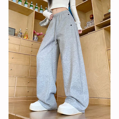 Girls Solid Loose Fit High Waist Trousers 2025 Classic Female Wide Leg Sweatpants Women Korean Fashion Casual Pants