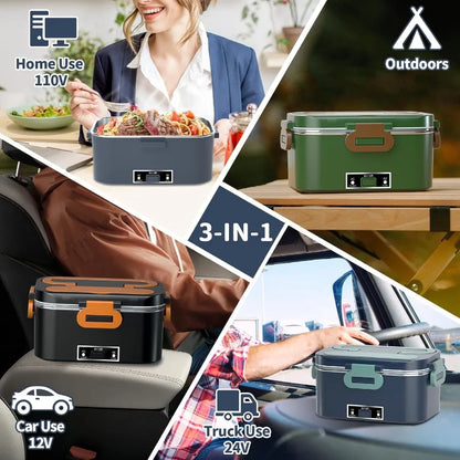 Electric Heated Lunch Box for Adults 100W 3-IN-1 2 Pack 1.8L Containers Heating Lunch Box for Men Portable Double Layer Fast He