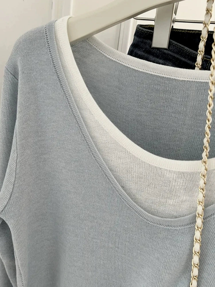 Casual Spring Autumn Women T-Shirts Merino Worsted Wool Female Knitted Pullover Long Sleeve Soft Clothing Tops Thin Outerwears