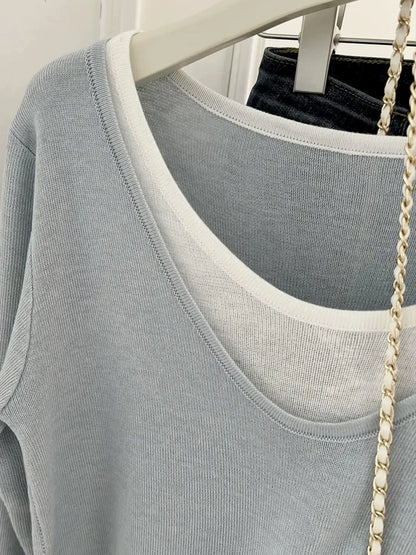Casual Spring Autumn Women T-Shirts Merino Worsted Wool Female Knitted Pullover Long Sleeve Soft Clothing Tops Thin Outerwears