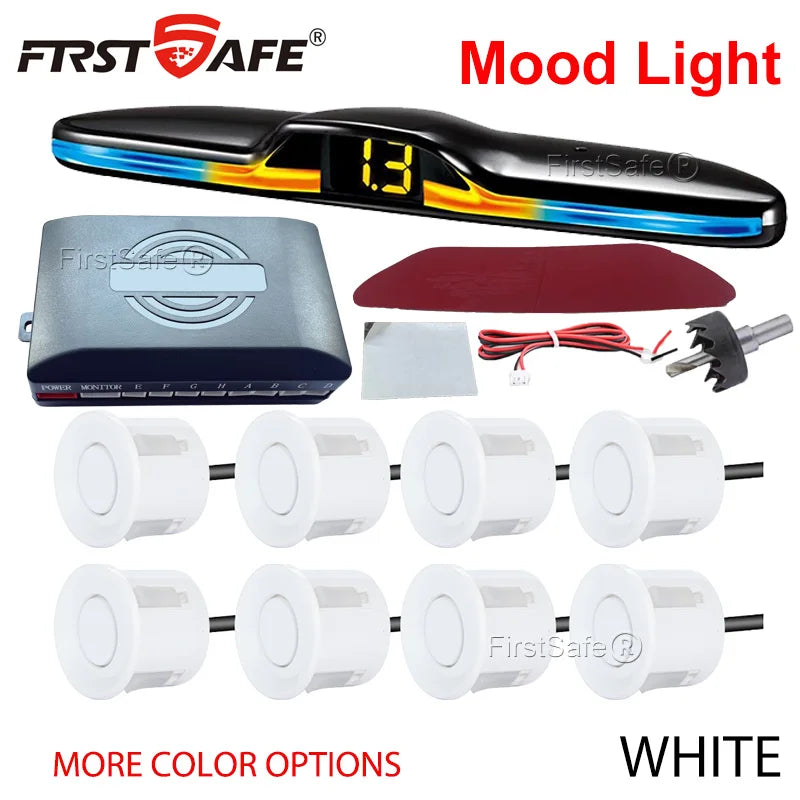 FirstSafe Factory Front and Rear Parking Sensor Kit Mood Light Display System Backup Monitor Detector Assistant 6 8 Radar Sensor