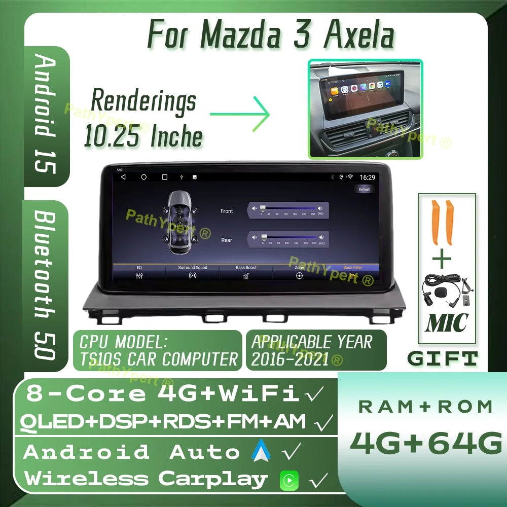 8 Core 8G+256GB Android 15 For Mazda 3 Axela 2016-2021 10.25"Touch Screen 2DIN Smart Car System Stereo BT WIFI Carplay AutoRadio