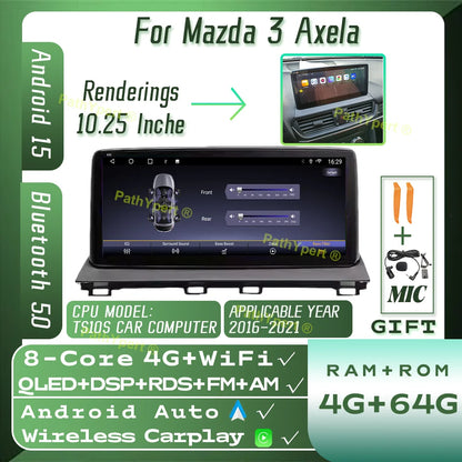 8 Core 8G+256GB Android 15 For Mazda 3 Axela 2016-2021 10.25"Touch Screen 2DIN Smart Car System Stereo BT WIFI Carplay AutoRadio