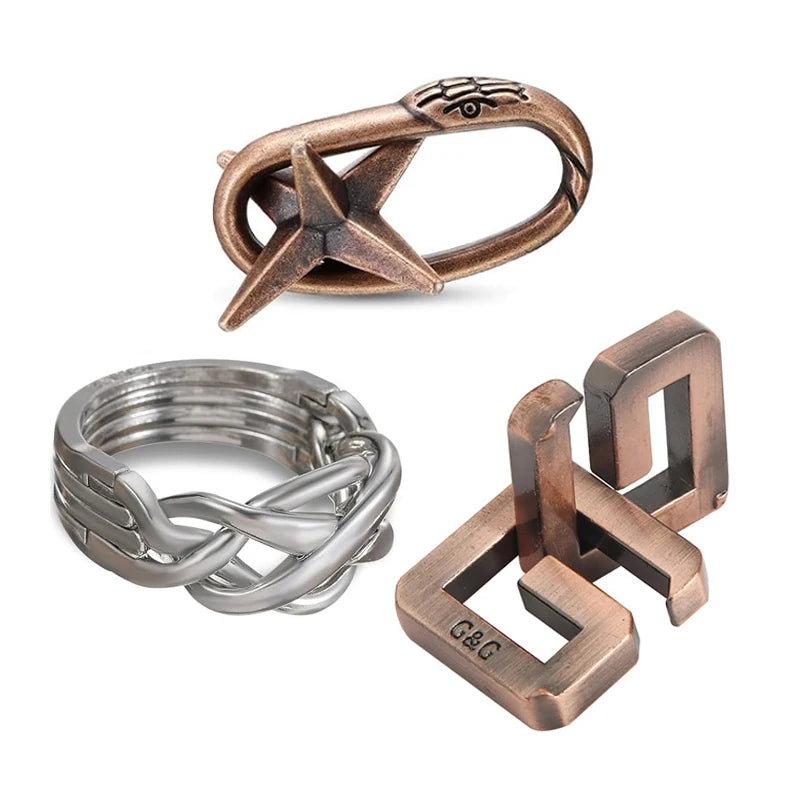 Magic Baffling Metal Brain Teaser Puzzle Set 3PCS Disentanglement Educational Toys Adults Kids Funny Gifts Juegos De Ingenio
