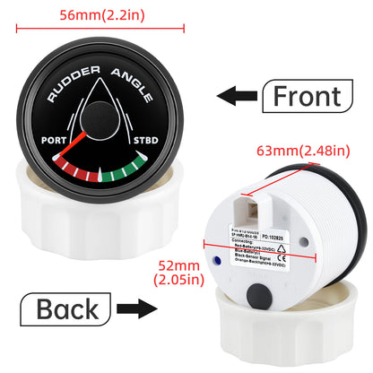 52MM Rudder Angle Indicator with 8 colors backlight Waterproof Rudder Position Gauge with Sensor 0-190ohm for Boat Yacht Marine