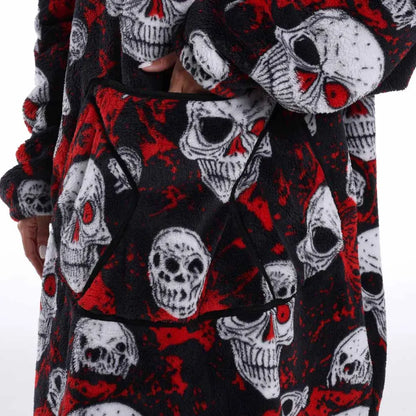 Women Hoodies Fluffy Warm Black Grey Long Sleeve Top Halloween Pumpkin Skull Ghost Hoodie Blanket Oversized Adult Winter Clothes