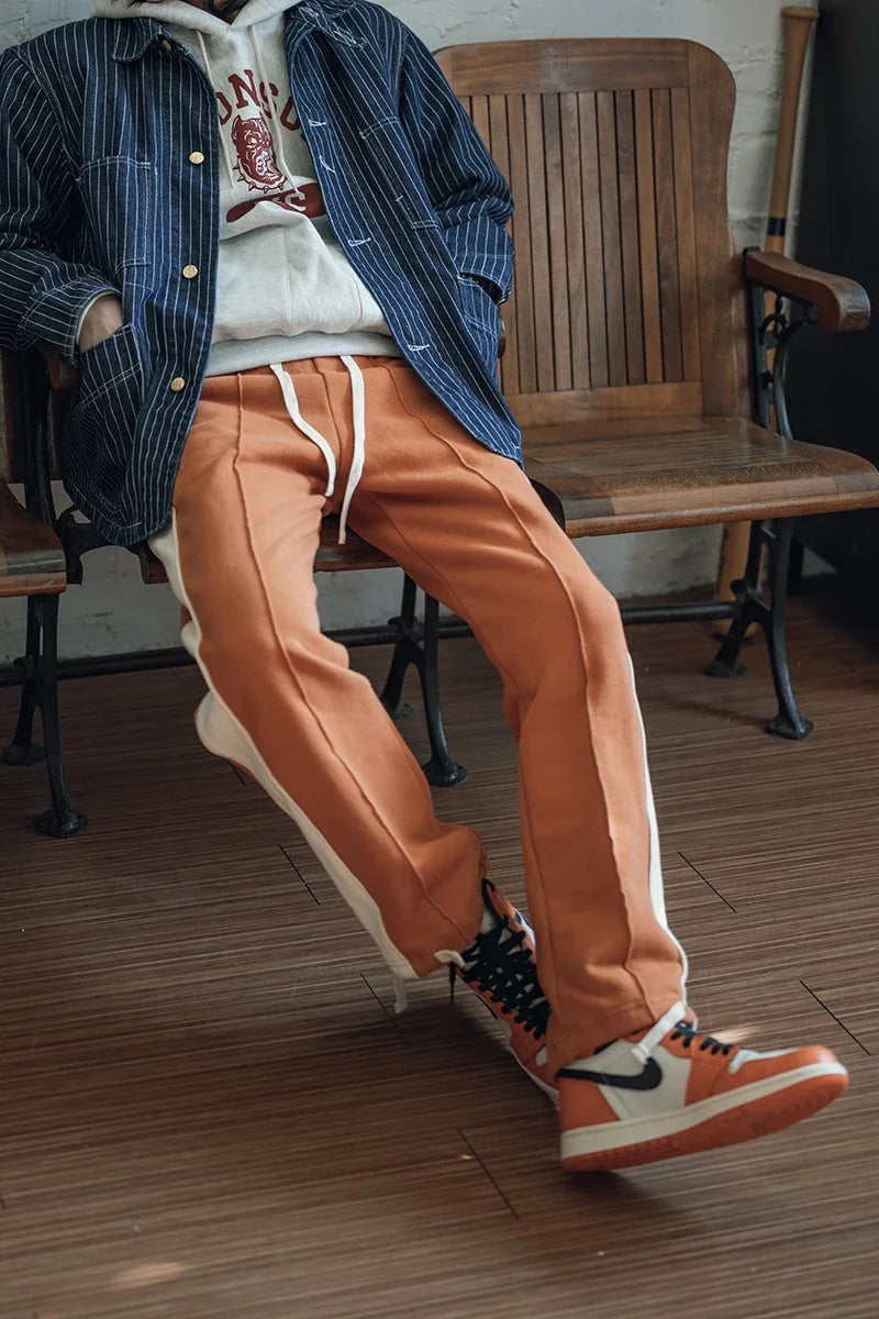 Non Stock 80s Old School Style Two-Tone Sweatpants Mens Cotton Jogging Trousers