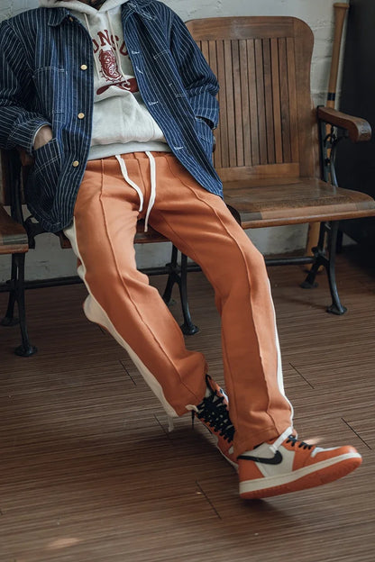 Non Stock 80s Old School Style Two-Tone Sweatpants Mens Cotton Jogging Trousers