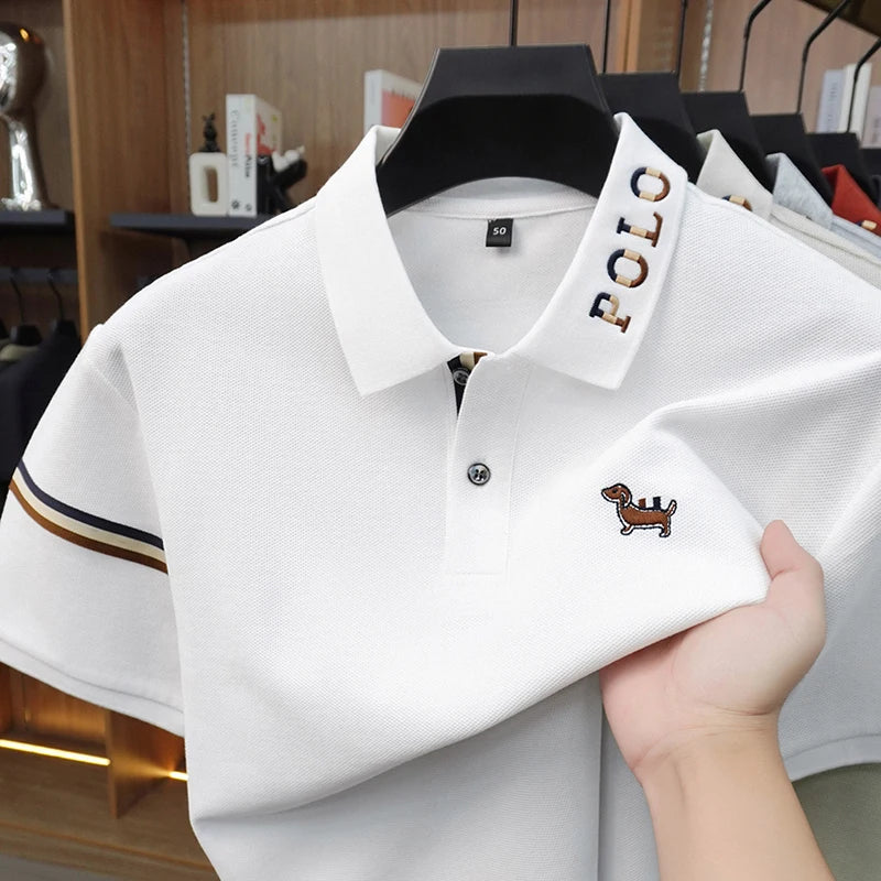 100%cotton Man Short-Sleeved Polo Shirt Lapel Button Embroidery Summer British Style Golf T-Shirt Business Casual Men's Clothing