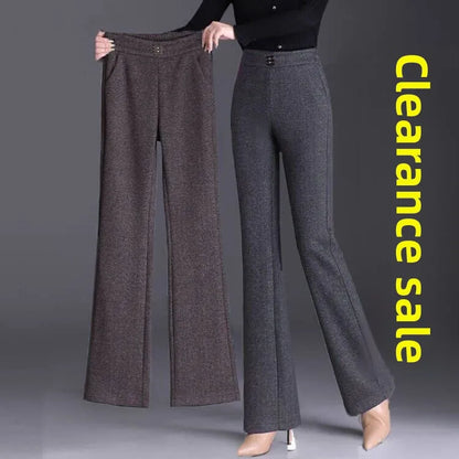 Women's Woolen Flared Pants High Waist Elastic Polyester Fiber Warm Casual Trousers for Autumn Winter 2025 New Style