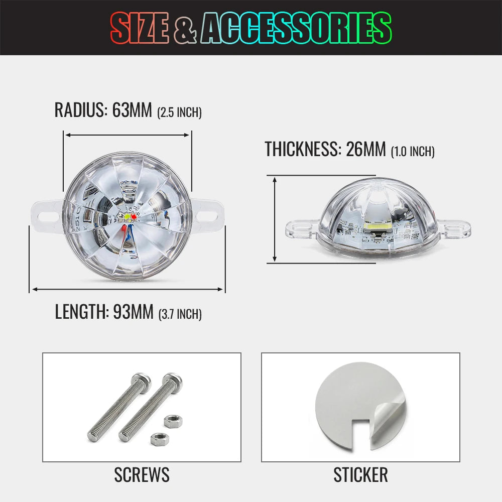 Watermelon Lights, Amber LED Side Marker Turn Signal Lights with Metal Bezel, IP65 Waterproof Clear Lens, for Freightliner Truck