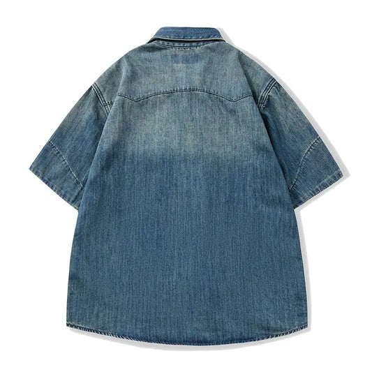 Vintage Short Sleeve Denim Shirt Casual Loose Fit Summer New Trendy Brand  Workwear Jean Youth Sle Single Breasted Denim Shirts