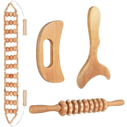 Wood Therapy Massage Tools, Wood Lymphatic Drainage Massage Tools Set for Body Sculpting, Maderoterapia Kit for Anticellulite