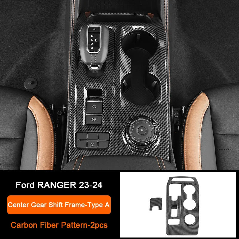 Carbon Fiber Car Interior Overlay Accessories For Ford Ranger Raptor Wildtrak T9 2022-2025, Central Gear Shift Panel Door Trim