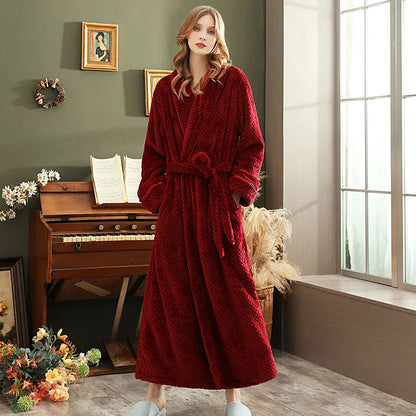 2026 Thickened Sherpa Couple Robe Long White Winter Sleepwear Belted Bathrobe