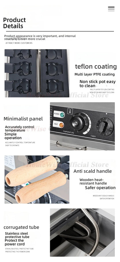 LX Electric Cartoon Kitty Cat Waffle Machine 1800W Open Mouth Kitty Shape Taiyaki Machine Ice Cream Waffle Maker 110V 220V