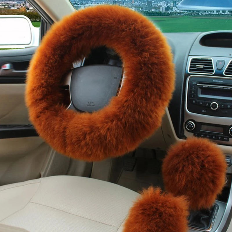 New Car Fluffy Plush Steering Wheel Cover Fashion Winter Warm Fleece Non-slip Handle Gloves Ladies Car Decoration Accessories