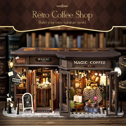CUTEBEE Dollhouse Miniature with Furniture 3D DIY Wooden Dollhouse Kit with Dust Proof Creative Room Home Decor for Coffee Shops