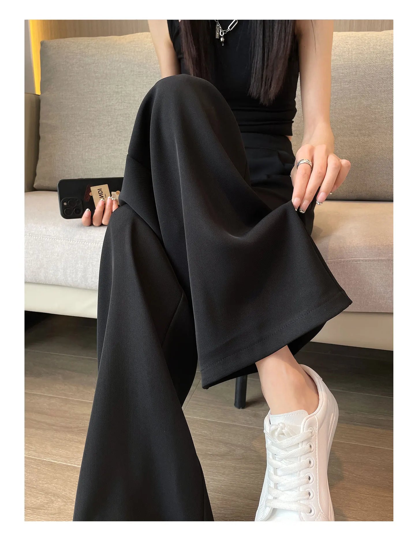 High Waist Wide Leg Pants Women's Loose Casual Straight Nine Points Super plus Size Slimming Trousers Korean Sle Spring Aut...