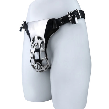 QKKQ Wearable Heavy Stainless Steel Adult Briefs With Microfiber Leather Cock Cages Penis Bondage Chastity Cage Metal Underwear