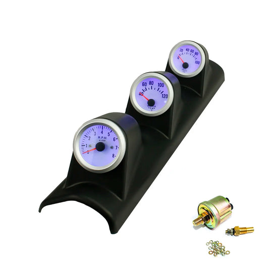 2" 52mm Blue LED Triple 3 Gauge Kit Tachometer Water Temp Oil Press Gauge Meter Racing Instrument Car Modification Speed Table