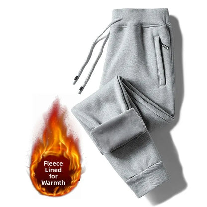 Men's Fleece Lined Loose Fit Trousers Korean Style Casual Pants with Pockets Zipper Closure Autumn Winter Outerwear Cargo Pants