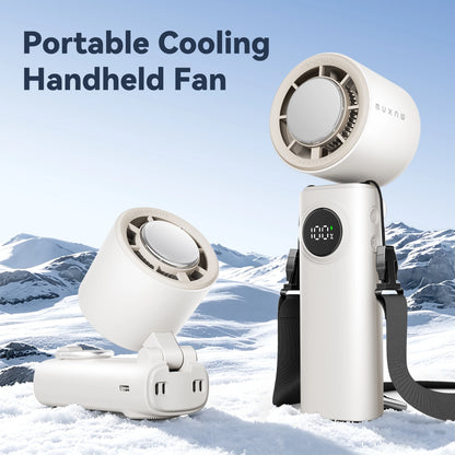 MUXNW Folding Handheld Fan Ice Cooling, Rechargeable Neck Fan Portable, 100 Speed Digital Display Personal Cooling for Outdoor