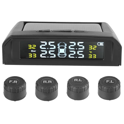 USB Solar Powered Intelligent Temperature Warning LCD Display + 4 External Sensors Car TPMS Wireless Tire Pressure System