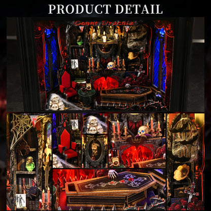 Book Nook Kit Vampire DIY Wooden Puzzle Dracula Gothic Style Halloween Bookshelf Dollhouse Model Bookend Building Home Dec