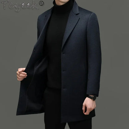 Tcyeek 10% Cashmere+ 90% Sheep Wool Jacket Men Clothes Autumn Winter Trench Coat Mid-length Woolen Coats Man New in Outerwear
