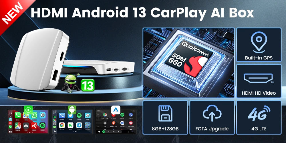 2026 CarlinKit Smart CarPlay Ai Box Android 13 Support Netflix YouTube Split Screen Wireless Android Auto & CarPlay Smart TV Box
