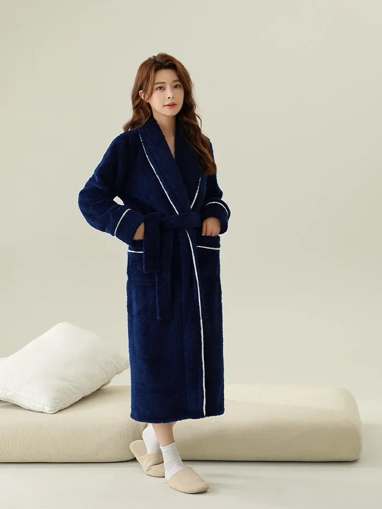Autumn Winter Nightgown Double-sided Velvet Love Hotel Bathrobe Plus Long Coral Velvet Robe Nightgown Comfortable Both Men Women