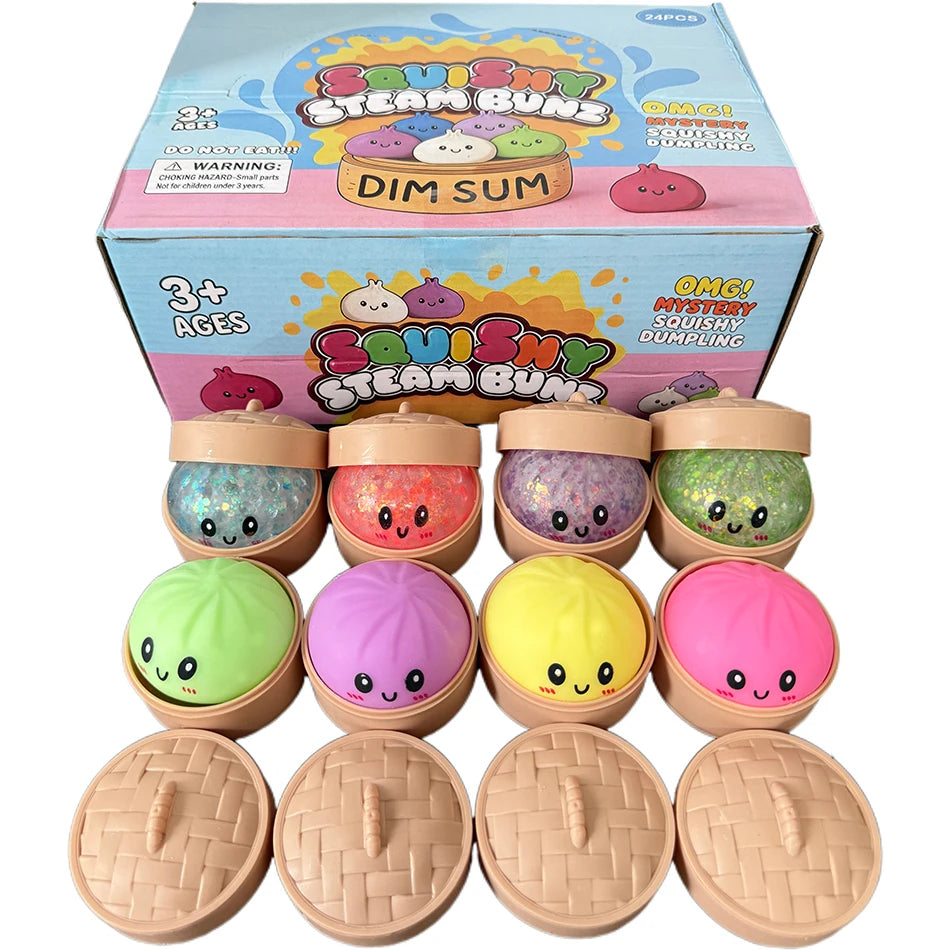 5.5cm Hot Glitter Dumpling Squishy with Box Dumplings Sensory Squeeze Toy for Stress Relief Fans Birthday Day Gifts