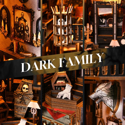 Book Nook Kit The Dark Family DIY Wooden Puzzle Gothic Style Halloween Bookshelf Dollhouse Model Bookend Building Home Dec