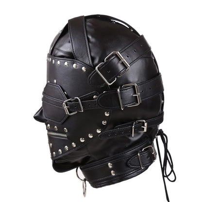 PU Leather Adult products SM Sex Full Head Bondage Hood Headgear Mouth Open Lockable Gimp Bondage BDSM Sex Toy for Couple