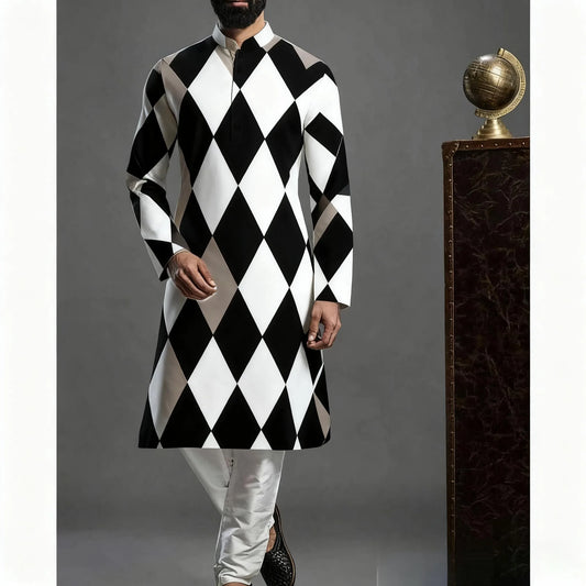 Muslim Kurtta Shirt Men Clothes Folk Kaftan Musulman Kurta Indian Islamic Clothing National Printed Long Sleeve Shirts
