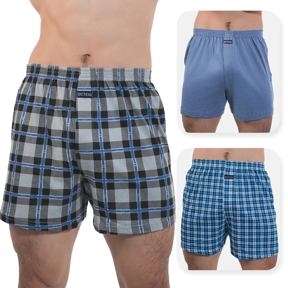 3pcs Mens High Waist Boxers Briefs 100% Cotton Plus Size Sleepwear Elastic Waistband Lounge ARO Pants Home Wear Comfort 50-140kg