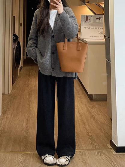 Ultra-Thick Lamb Velvet Fleece Lined Loose Cotton Pants Women's Autumn Winter Casual Sports Small Size Wide Leg Thermal Pants