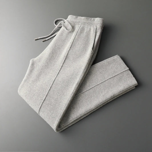 Men Wool Pants Autumn Winter 100%Merino Wool Thick Warm Smart Casual Trousers Knitwear Elasticity Waist Basic Sport Pants ﻿