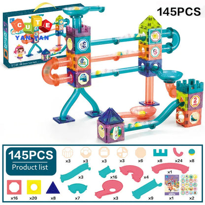 Magnetic Building Blocks Construction Toys Roll Ball Track Kids DIY Splicing Magnet Sheet Funnel Slide Montessori Education Toy