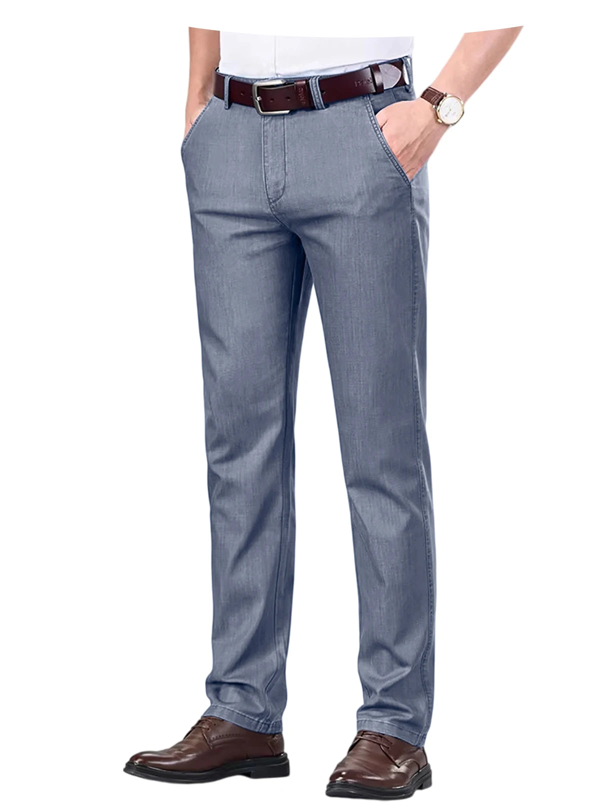 Men's Jeans Straight Leg Denim Pants High Waist Loose Fit Suit Trousers Business Office Formal Casual Men's Dress Pants Summer