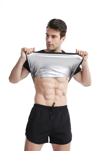 1pcs Men's Shapewear Men's Ftness Sweat Suit Shaping Large Size Vest Sports Abdominal Control Short-sleeved Corset Sauna Suit