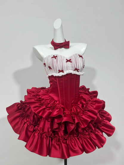 Red Tube Birthday Ready-to-wear Dresses High-end Princess Dress Temperament Celebrity Short Skirt Young Girl Boutique Costume