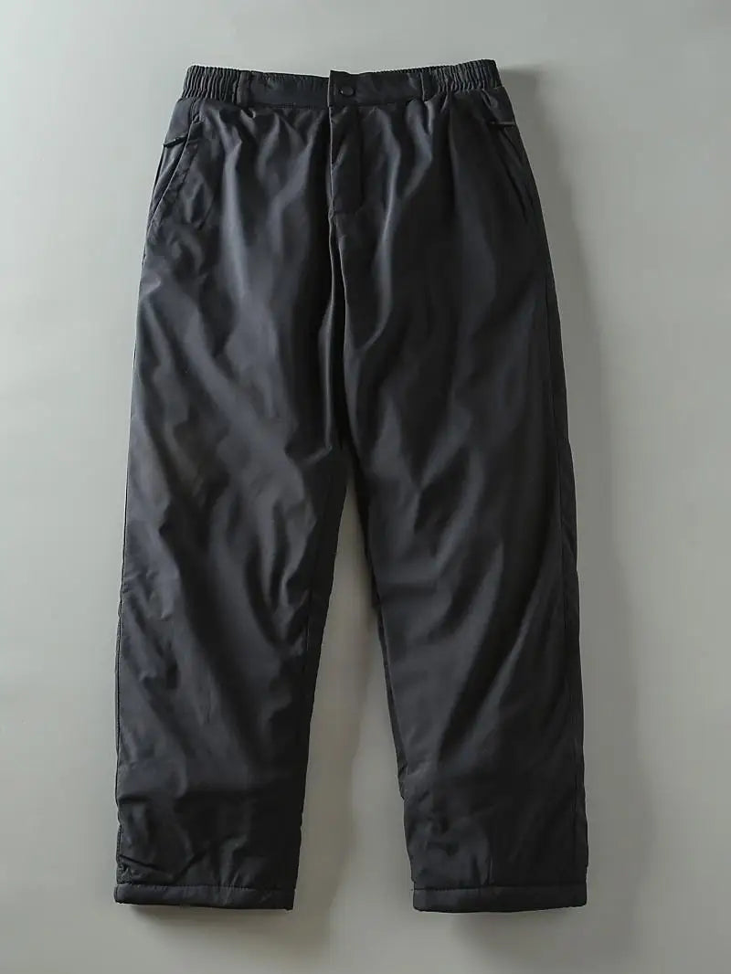 Thickened Graphene Fleece Cotton Straight Leg Casual Pants Men's Winter Warm Windproof Knee-Pad Padded Long Trousers
