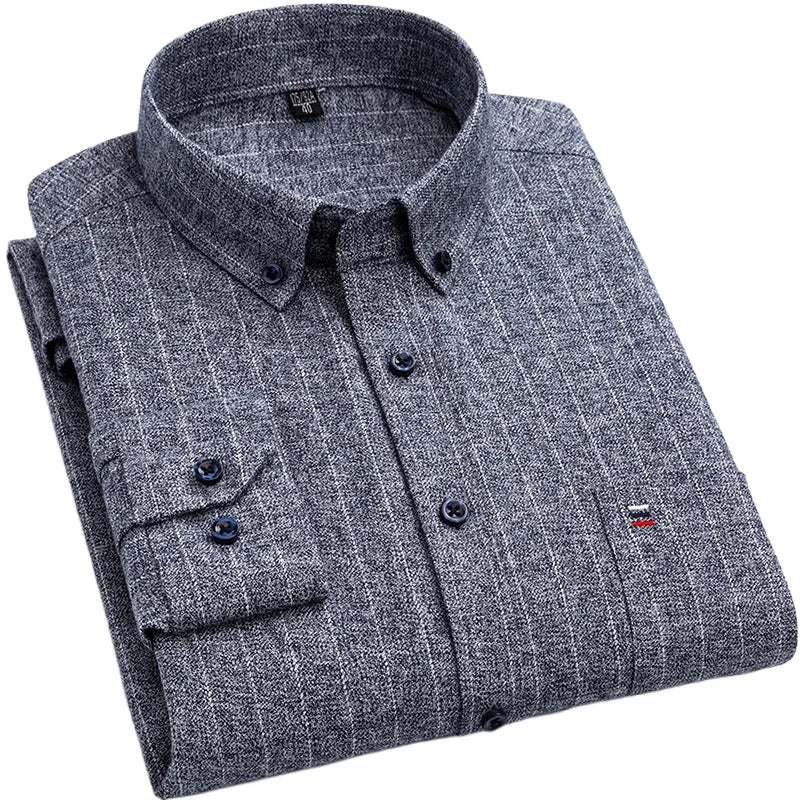 Pure Cotton Men's Plaid Shirt Long Sleeve Regular Fit Men Casual Oversized Shirt Leisure Autumn Male Blouse New Plus Size
