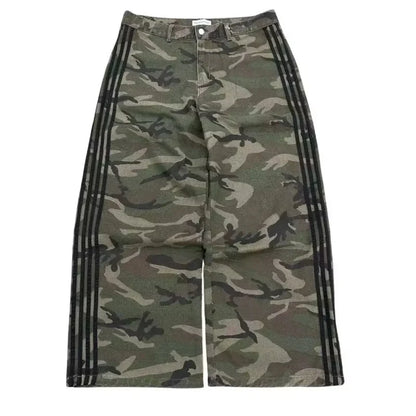 Retro Men's Y2K Baggy Jeans Camouflage Embroidered Striped Harajuku Sweatpants Women Hip Hop Streetwear Camo Wide Leg Denim Pant
