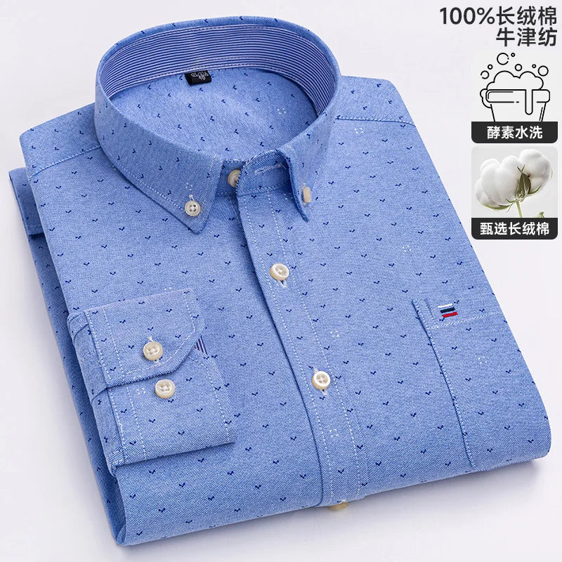 100% cotton men's long-sleeved shirt, casual plaid cotton shirt for young and middle-aged people, large size, authentic shirt